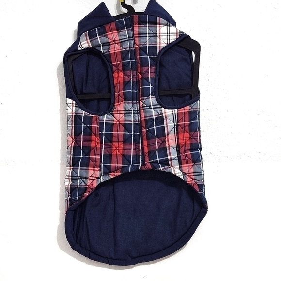 Nwt Humane Society Navy Blue and Red Plaid Quilted Pet Jacket size XL - Picture 2 of 10